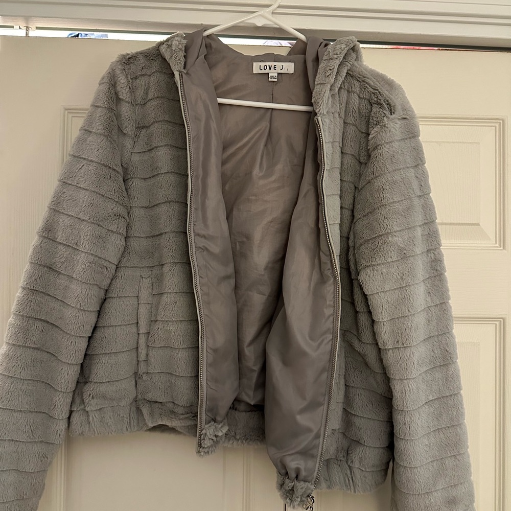 Gray soft fuzzy jacket